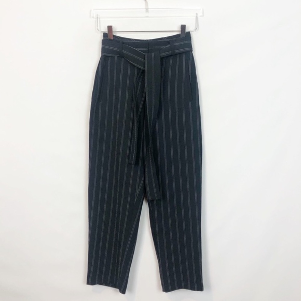 Wilfred Jallade Black Pinstripe Belted Ankle Pant